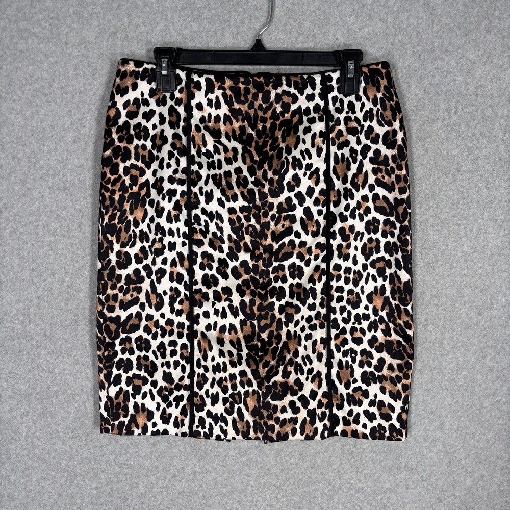 WHBM Satin Leopard Pencil Skirt 6 Knee Animal‎ Print Piping Maximalist Glam